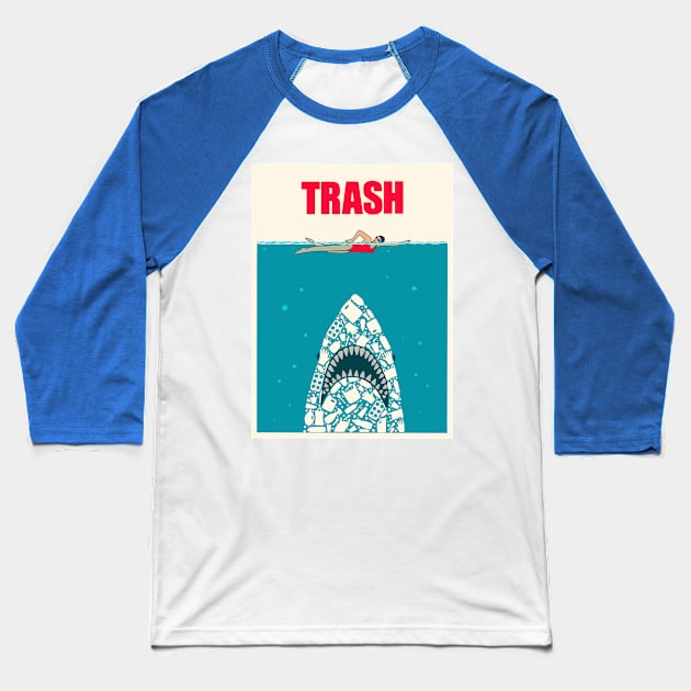 Shark trash ocean Baseball T-Shirt by coffeeman